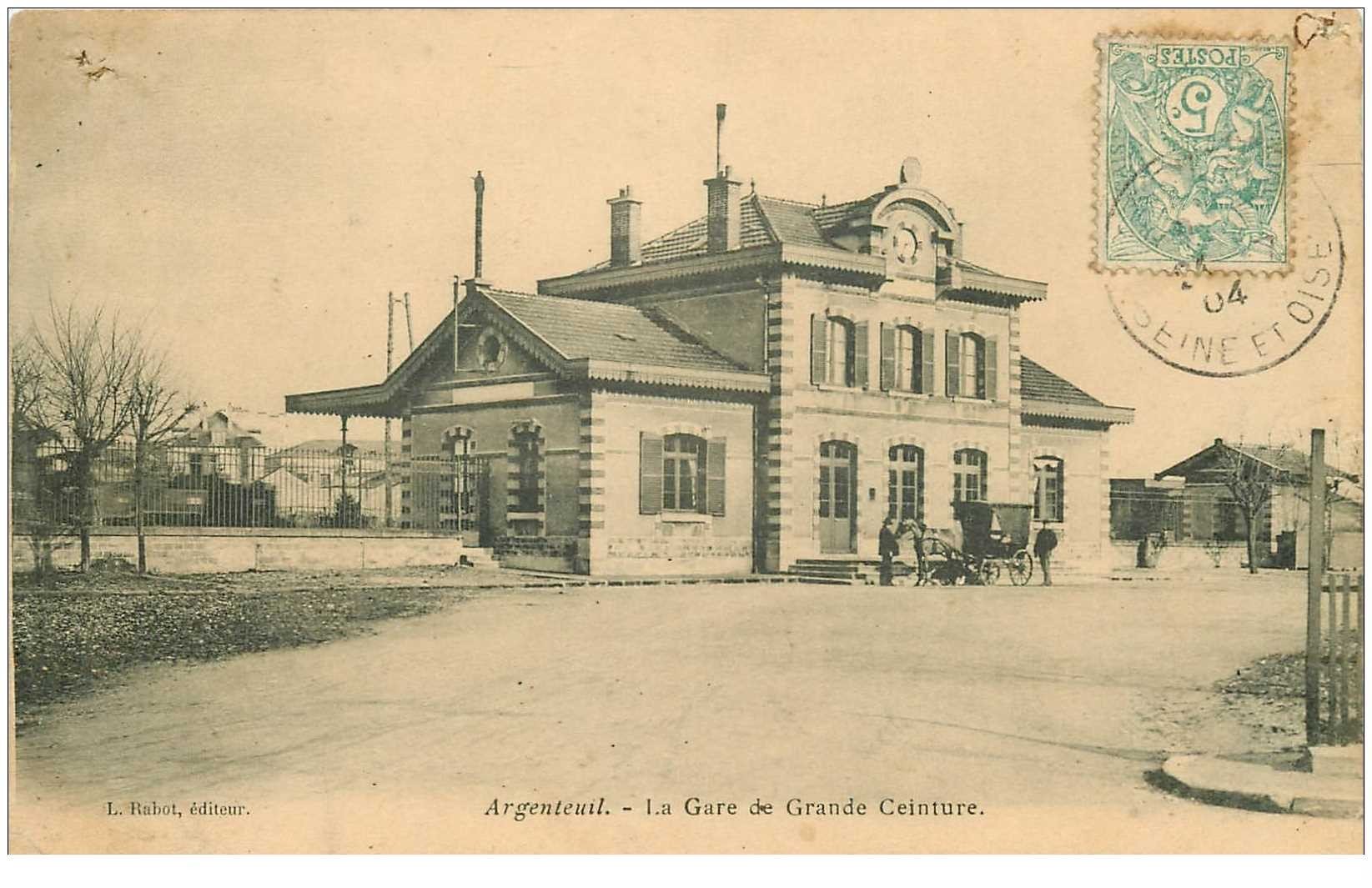carte postale ancienne 95 ARGENTEUIL. La Gare de Grande Ceinture 1904 (un trou de punaise)...