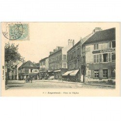 carte postale ancienne 95 ARGENTEUIL. Place de l'Eglise 1906 Quincaillerie Pharmacie Bazar et Caves Saint Georges