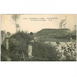 carte postale ancienne 95 AUVERS SUR OISE. La Pêche à la ligne à Chaponval 1923. Timbre absent