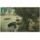 95 BEAUMONT SUR OISE. Canotage et Pêcheur sur l'Oise. Superbe carte toilée 1909
