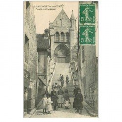 carte postale ancienne 95 BEAUMONT SUR OISE. Escalier Saint Laurent 1916 grosse animation