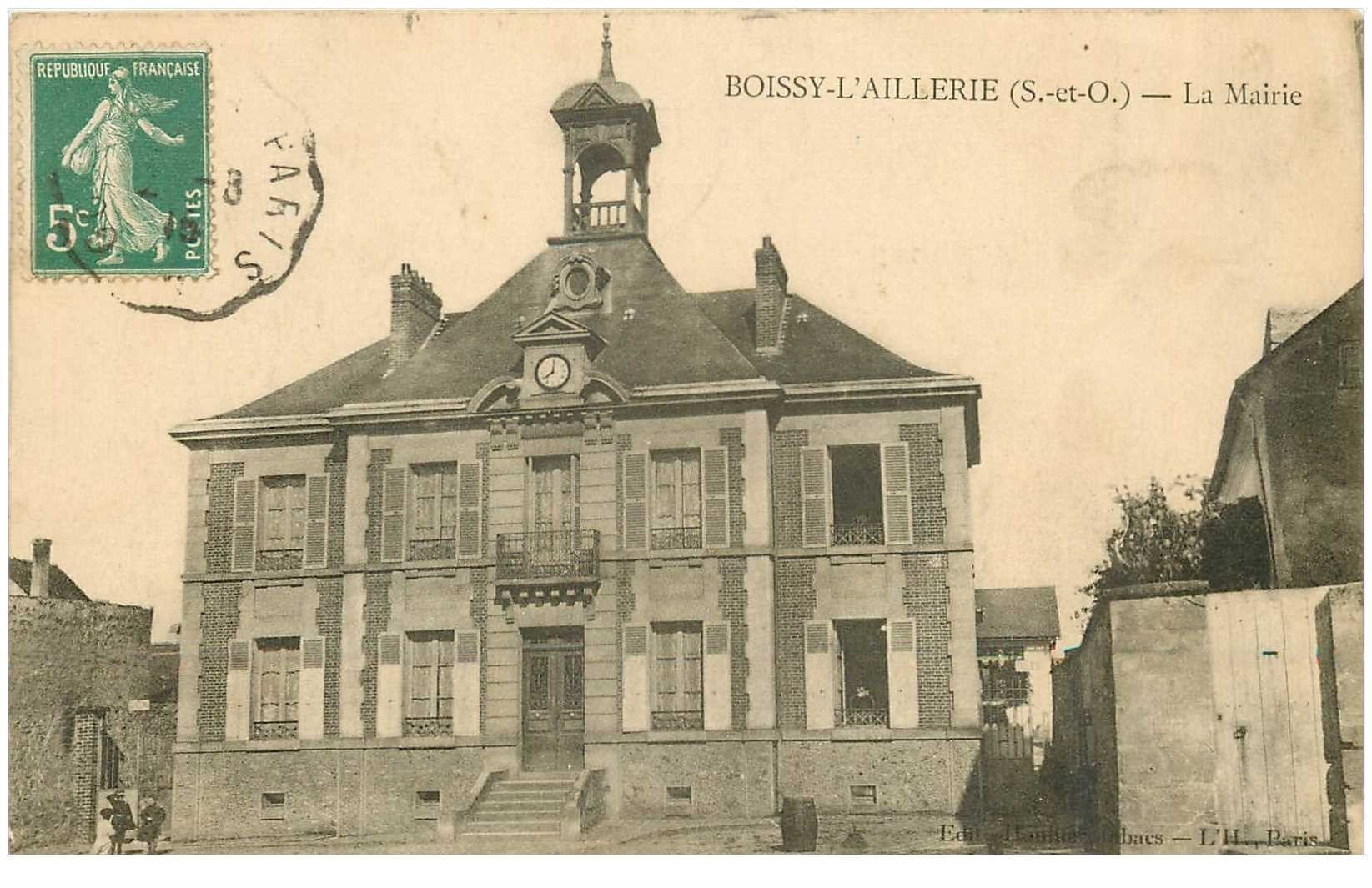 carte postale ancienne 95 BOISSY L' AILLERIE. La Mairie 1915