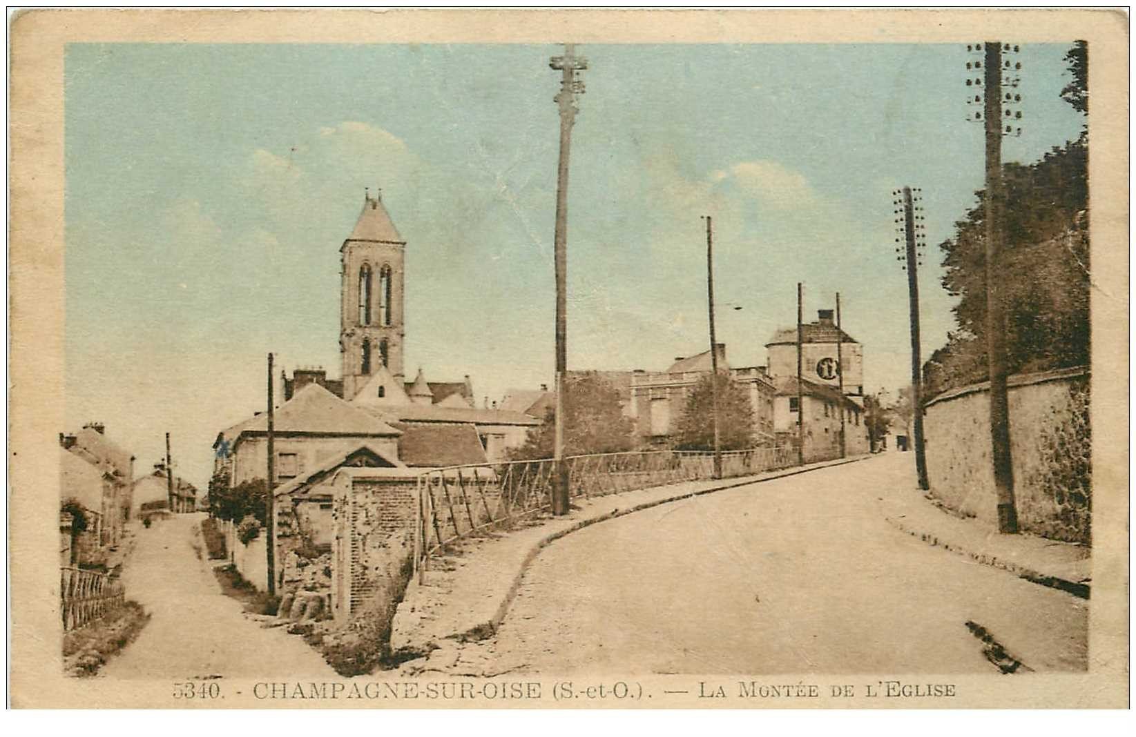 carte postale ancienne 95 CHAMPAGNE SUR OISE. La Montée de l'eglise. En l'état....
