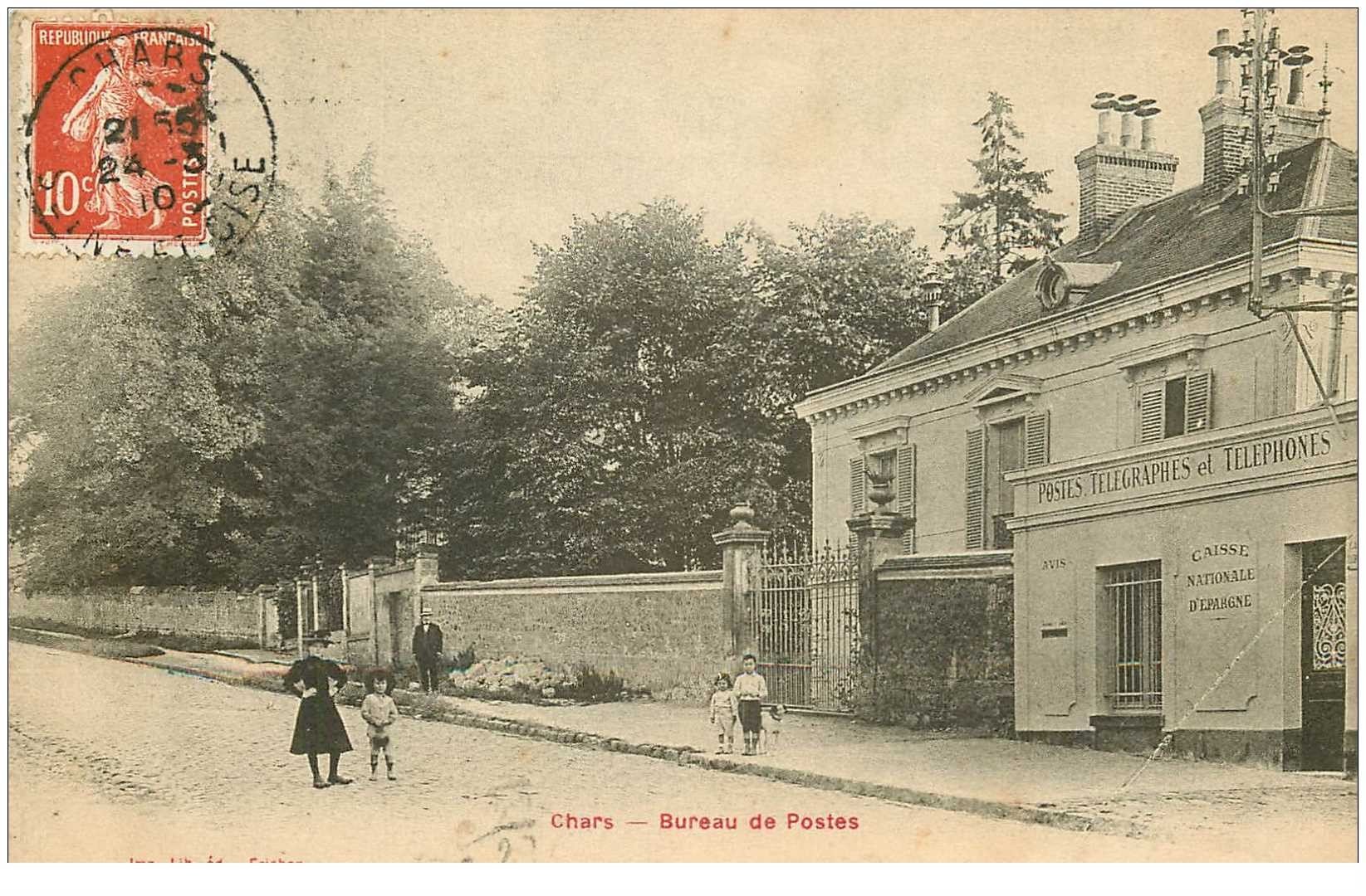 carte postale ancienne 95 CHARS. Bureau de Postes et Caisse d'Epargne 1910. Aucun pli...