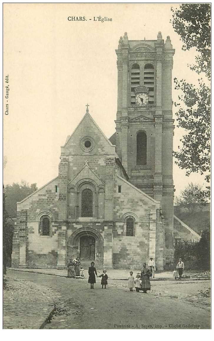 carte postale ancienne 95 CHARS. L'Eglise animation