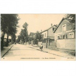 carte postale ancienne 95 CORMEILLES EN PARISIS. La Route Nationale avec cycliste