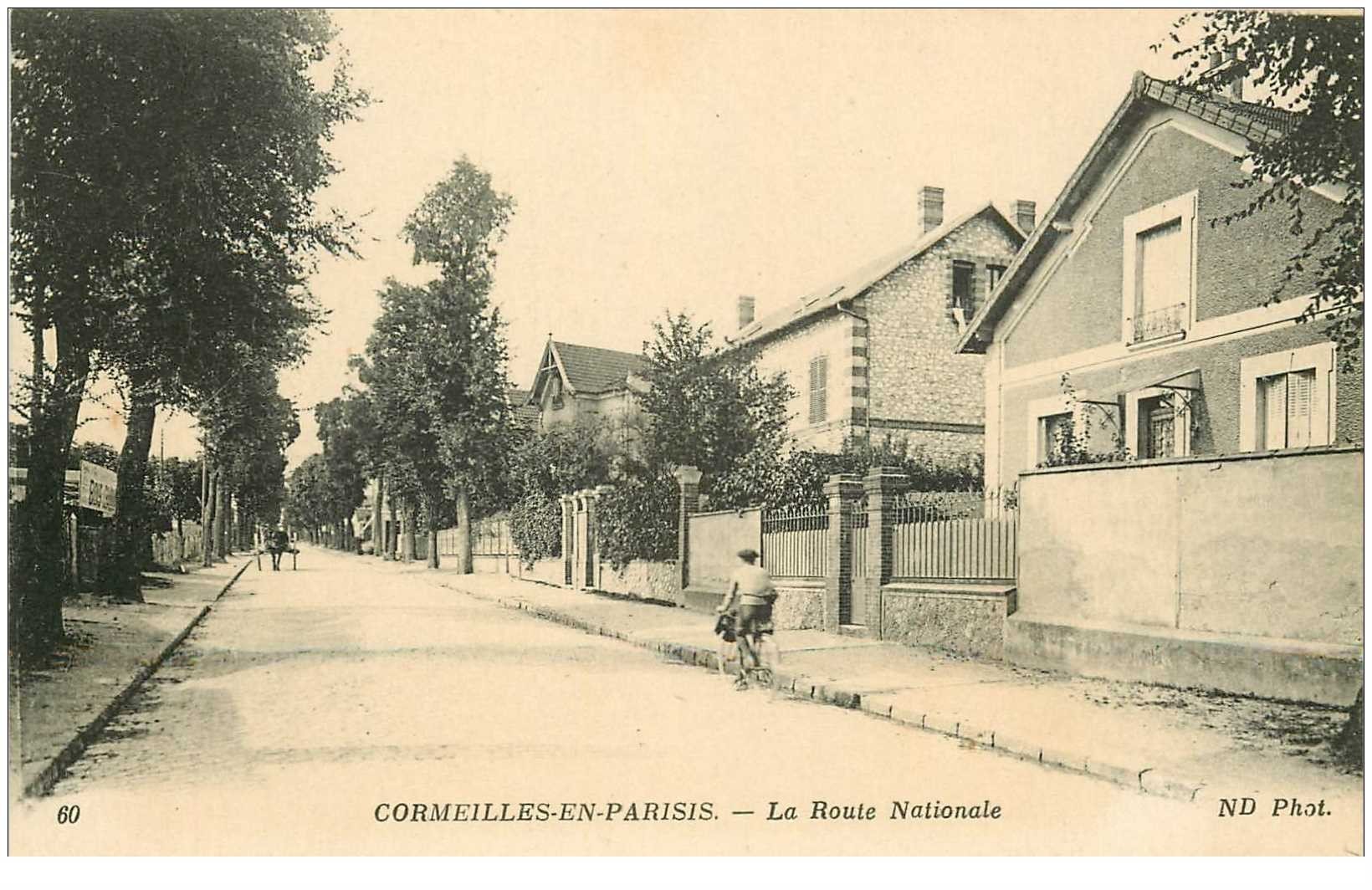 carte postale ancienne 95 CORMEILLES EN PARISIS. La Route Nationale avec cycliste