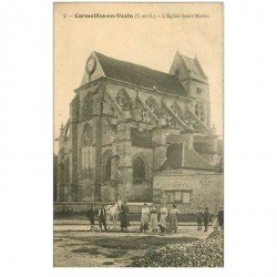 carte postale ancienne 95 CORMEILLES EN VEXIN. Eglise Saint Martin avec Cheval 1917