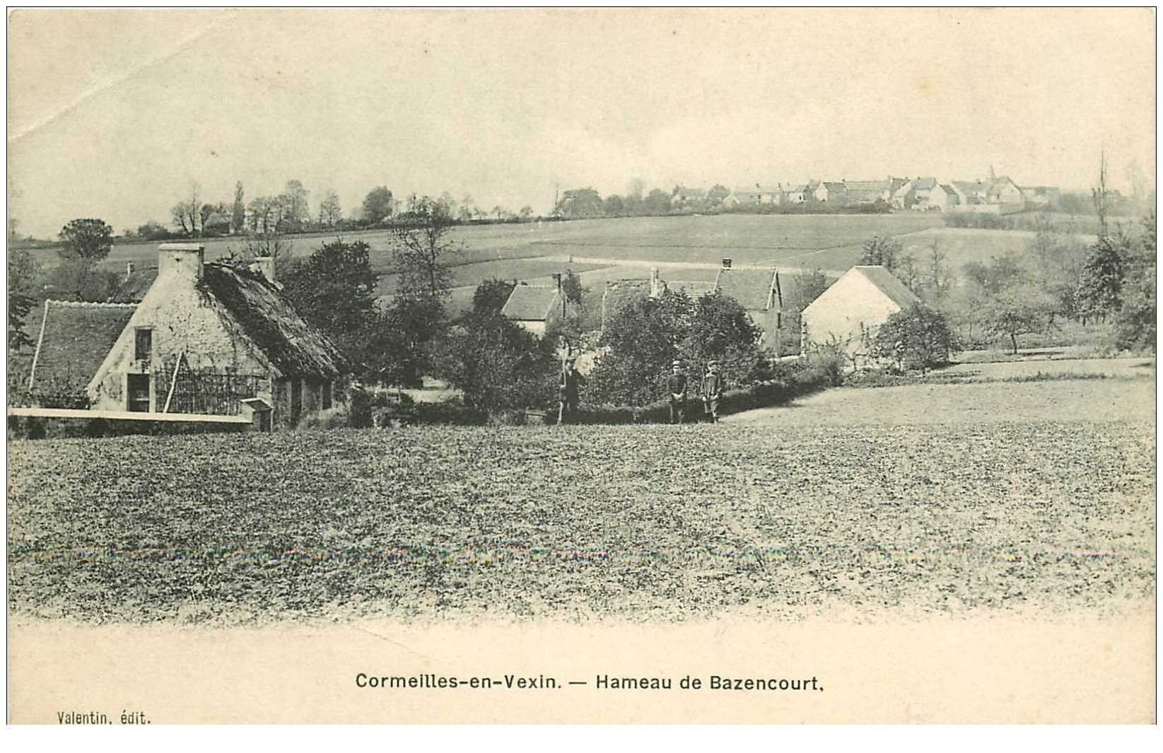 carte postale ancienne 95 CORMEILLES EN VEXIN. Hameau de Bazencourt 1916 plissure coin gauche