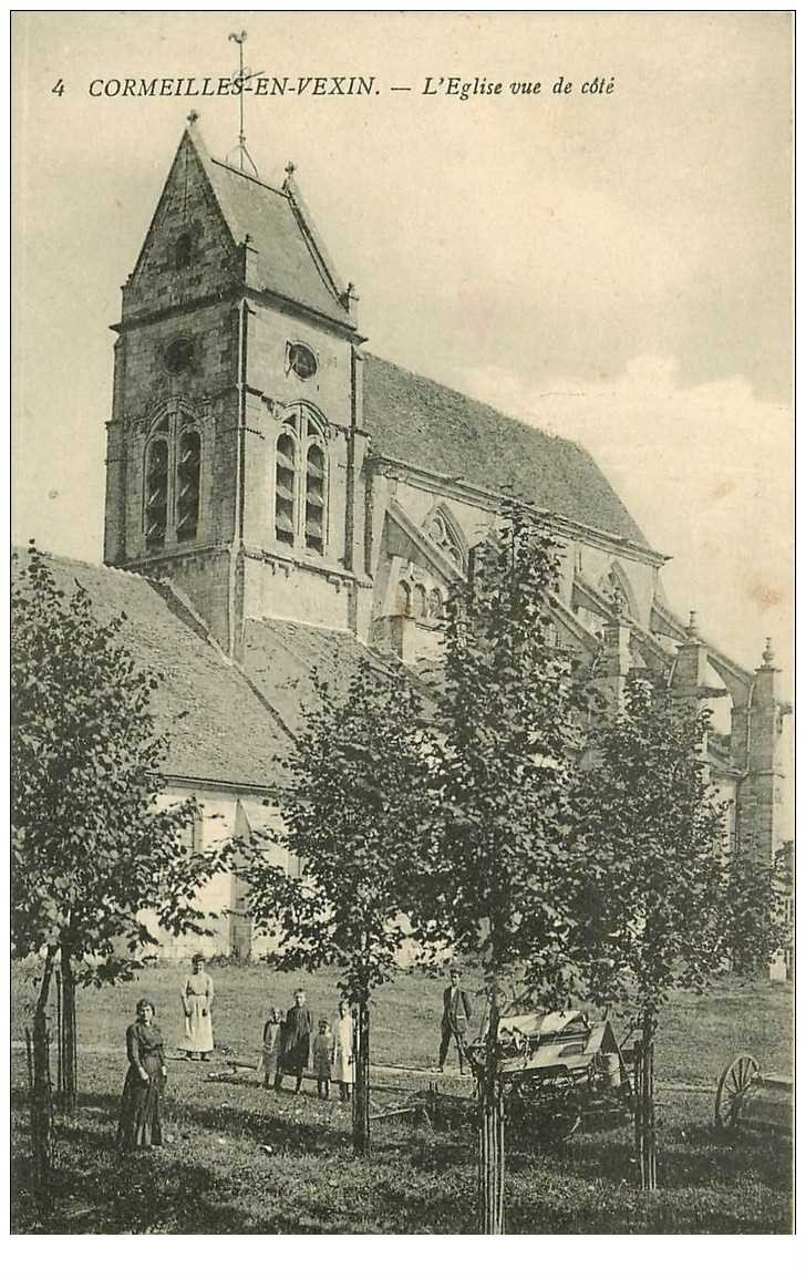 carte postale ancienne 95 CORMEILLES EN VEXIN. L'Eglise animation