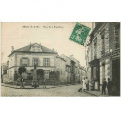 95 DEUIL LA BARRE. Charcuterie Place de la République. Timbre Taxe et poinçon du Facteur 1908