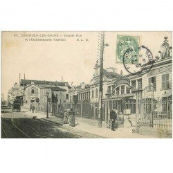 carte postale ancienne 95 ENGHIEN LES BAINS. Etablissement Thermal sur Grande Rue 1907 Pharmacie des Thermes et attelage Charvin