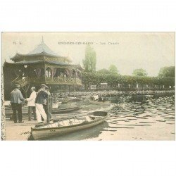 95 ENGHIEN-LES-BAINS. Les Canots. Publicitaire Horlogerie Passage du Cerf à Paris