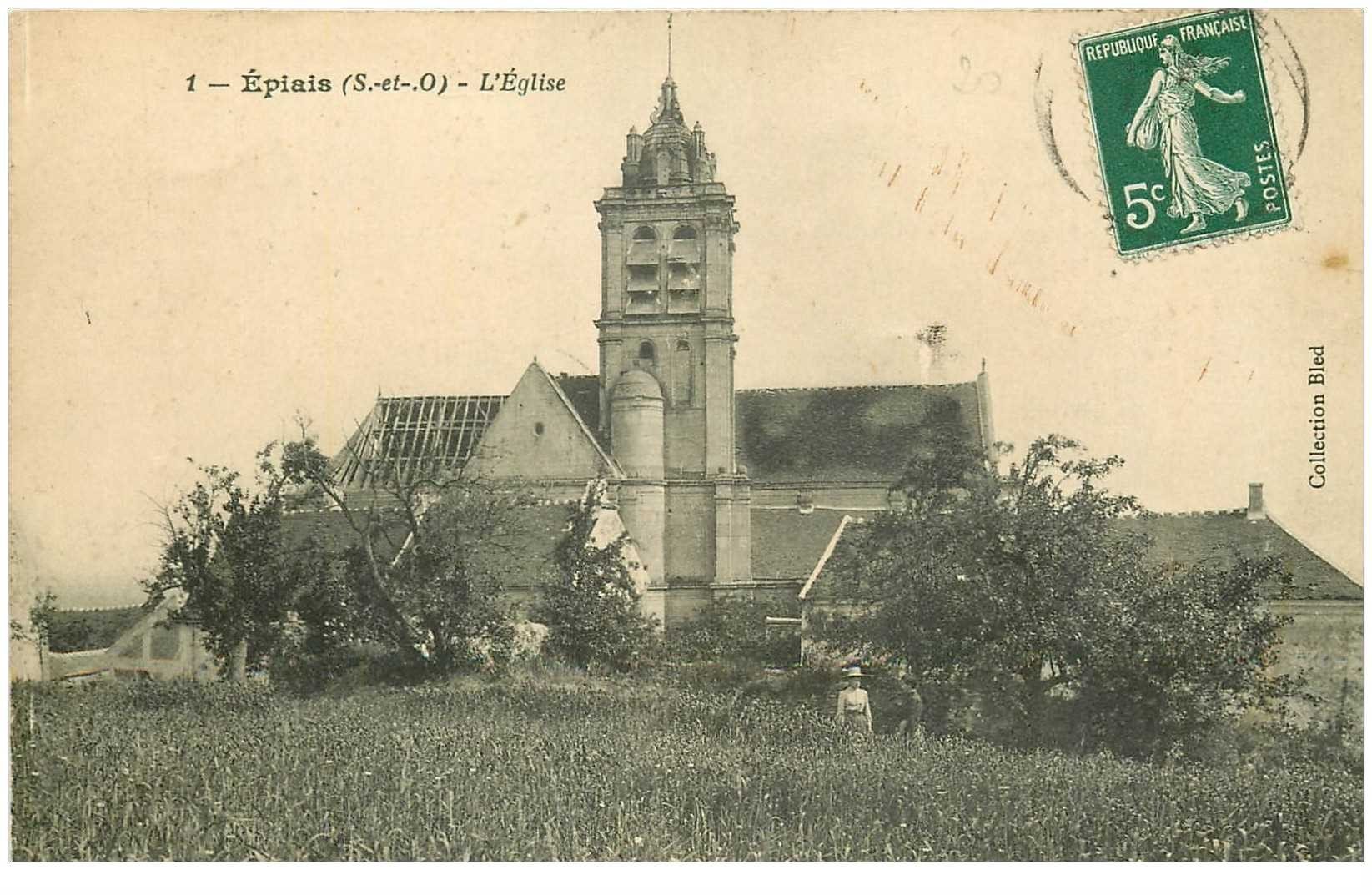 carte postale ancienne 95 EPIAIS. L'Eglise animation