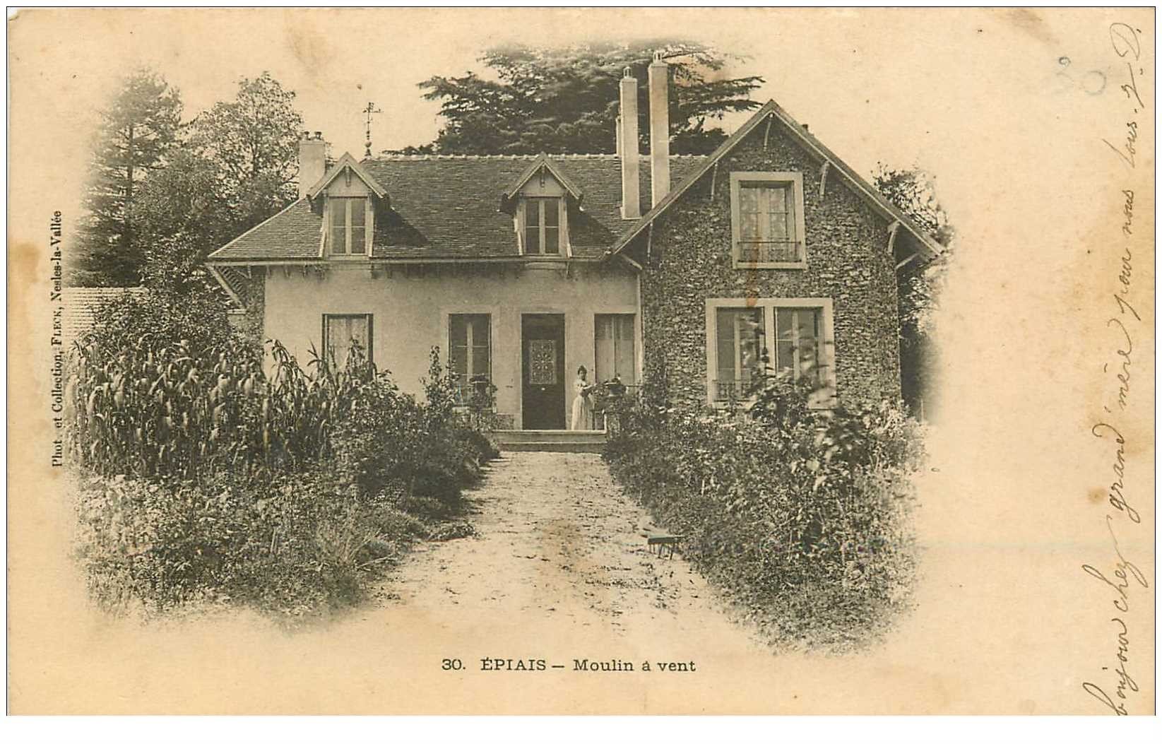 carte postale ancienne 95 EPIAIS. Moulin à vent 1905 animé