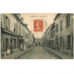 carte postale ancienne 95 GROSLAY. Tabac et Charcuterie Rue de Paris 1911