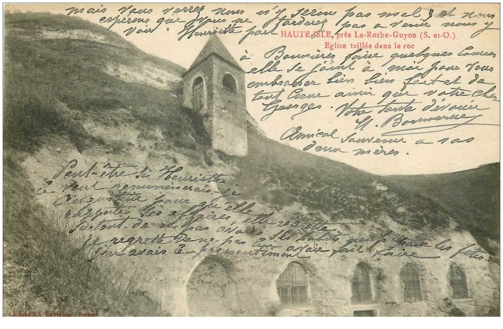carte postale ancienne 95 HAUTE ISLE. Eglise taillée dans le Roc