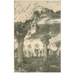 carte postale ancienne 95 HAUTE ISLE. Eglise taillée dans le Roc et Cimetière 1904