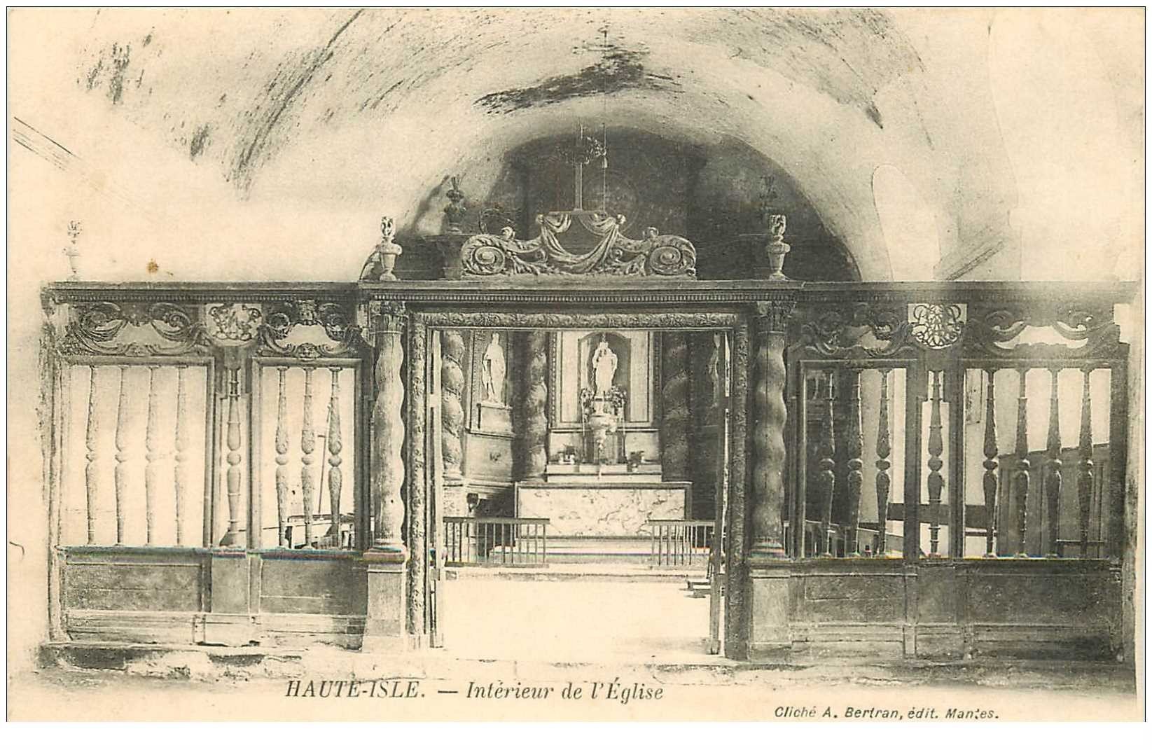 carte postale ancienne 95 HAUTE ISLE. Intérieur de l'Eglise vers 1905