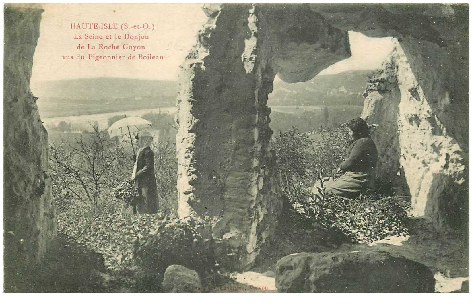 carte postale ancienne 95 HAUTE ISLE. La Seine et le Donjon vu du Colombier de Boileau animation