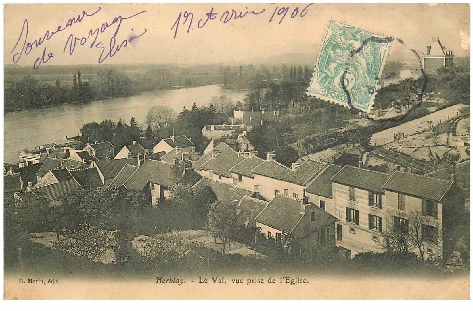 carte postale ancienne 95 HERBLAY. Le Val vue prise de l'Eglise 1906