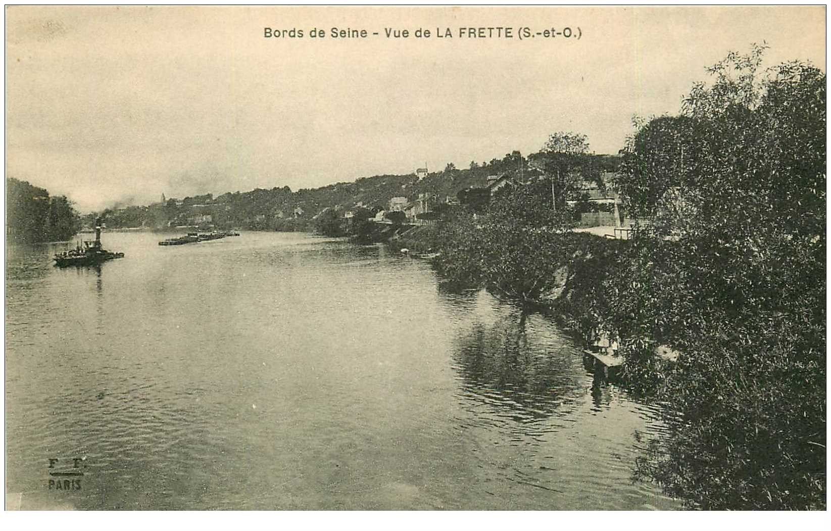carte postale ancienne 95 LA FRETTE SUR SEINE. Bords de Seine et Bateau