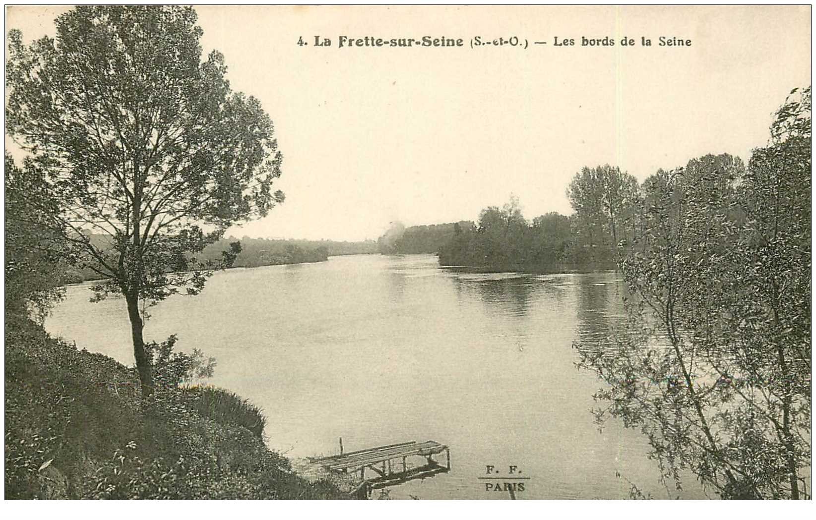 carte postale ancienne 95 LA FRETTE SUR SEINE. bords de Seine et Ponton