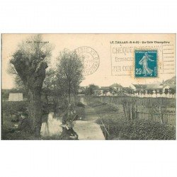 carte postale ancienne 95 LE THILLAY. Gamins assis sur Petit Pont coin Champêtre 1921