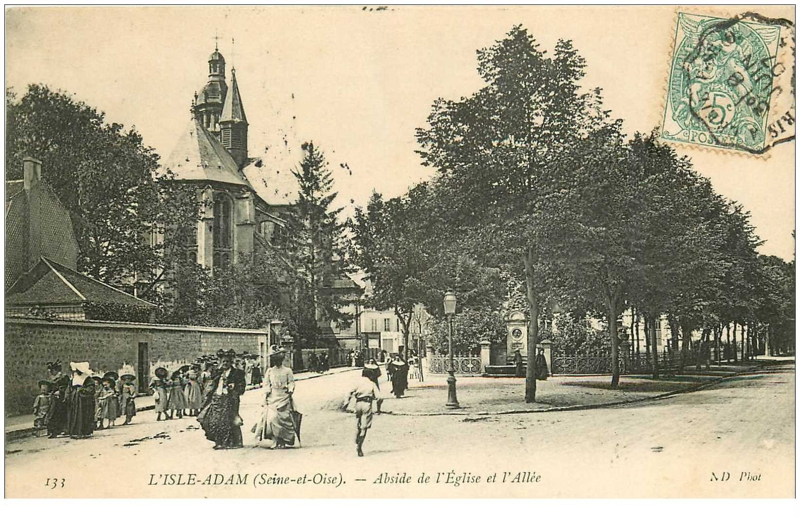 carte postale ancienne 95 L'ISLE ADAM. Abside de l'Eglise et Allée 1907