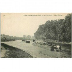 carte postale ancienne 95 L'ISLE ADAM. Train de Bateaux Péniches 1910