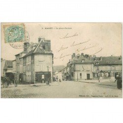 carte postale ancienne 95 MAGNY EN VEXIN. La Place d'Armes 1906 Mercerie et Pâtisserie