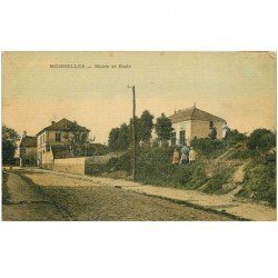 95 MOISSELLES. Mairie et Ecole. Superbe carte toilée vers 1910...