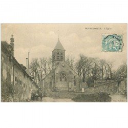 carte postale ancienne 95 MONTGEROULT. Attelage chargement de la Farine près de l'Eglise 1905