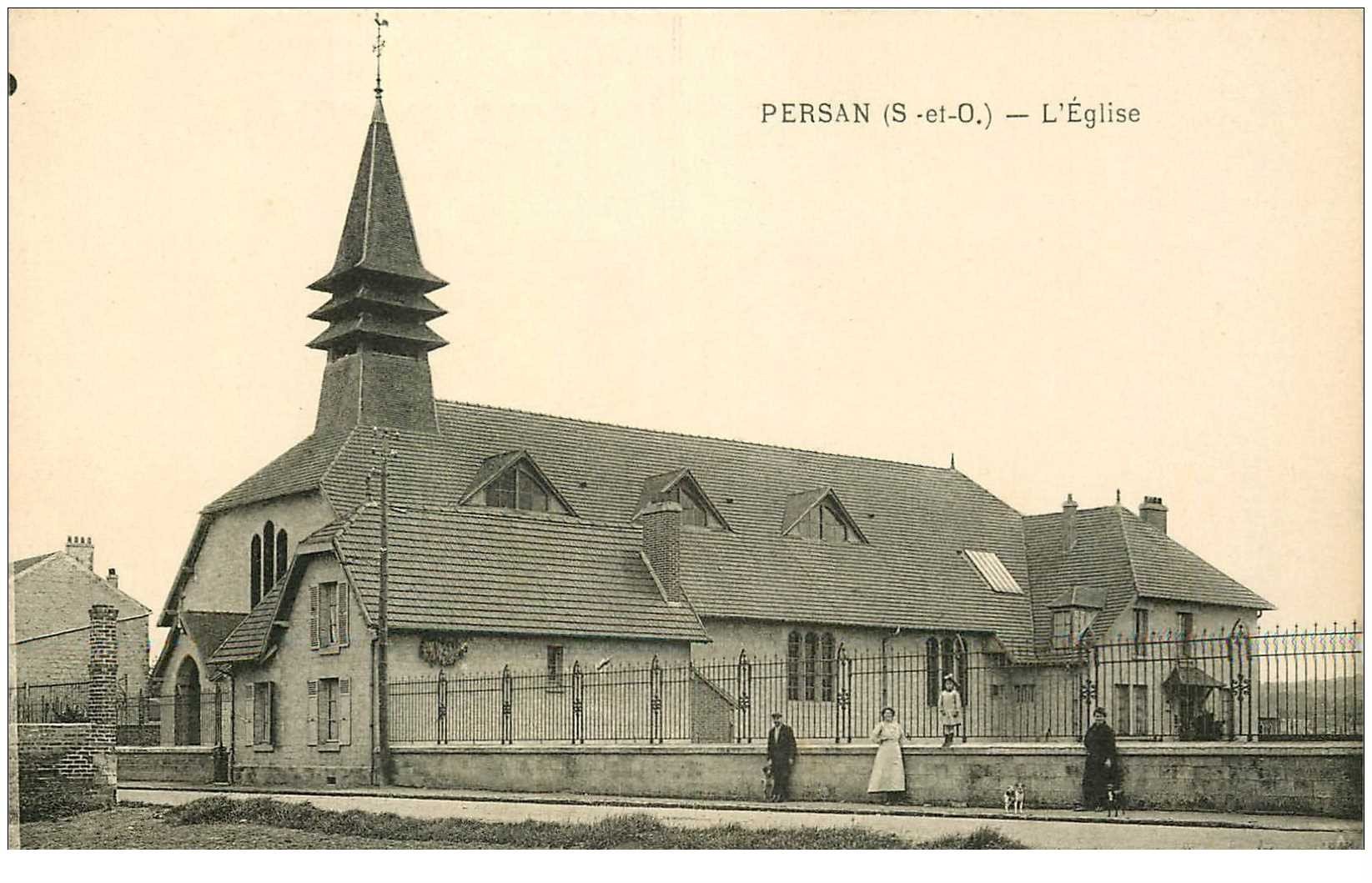 carte postale ancienne 95 PERSAN. L'Eglise animation