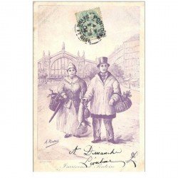 carte postale ancienne 95 PONTOISE. Couple de Paysans vendeurs 1904