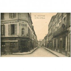 carte postale ancienne 95 PONTOISE. La Rue de Rouen Tabac Hôtel
