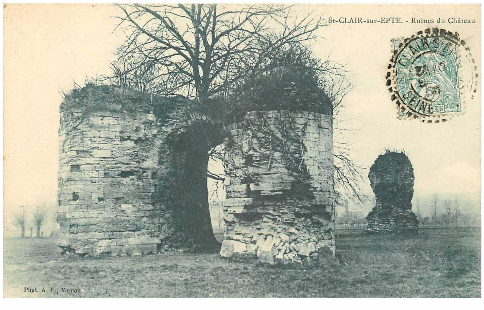 carte postale ancienne 95 SAINT CLAIR SUR EPTE. Ruines du Château 1906