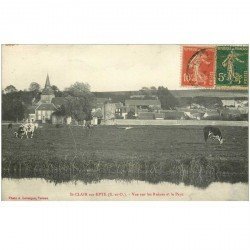 carte postale ancienne 95 SAINT CLAIR SUR EPTE. Vaches dans les Prés, Ruines et Pays 1920