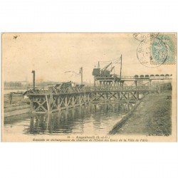 carte postale ancienne 95 ARGENTEUIL.Charbon Usine des Eaux Ville de Paris 1905 attelages grues et vagonnets