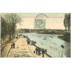carte postale ancienne 94 JOINVILLE LE PONT. Quai la Marne et vue sur Nogent vers 1905