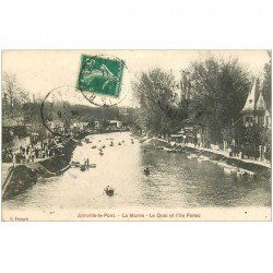 carte postale ancienne 94 JOINVILLE LE PONT. Quai et Ile Fanac 1911 canotage