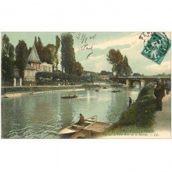 carte postale ancienne 94 JOINVILLE LE PONT. Pêcheurs sur le Petit Bras de la Marne 1908