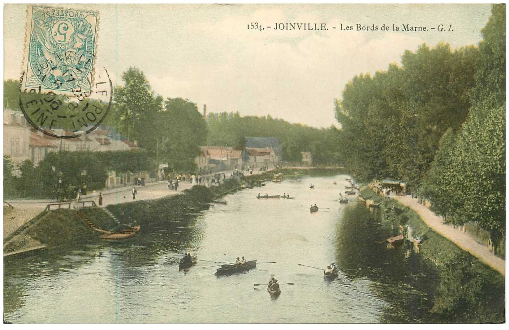 carte postale ancienne 94 JOINVILLE LE PONT. Canoteurs sur la Marne 1906