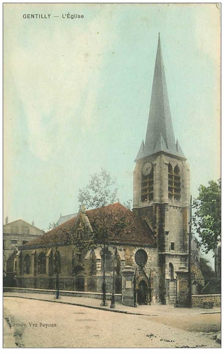 carte postale ancienne 94 GENTILLY. L'Eglise 1910 manque un timbre sur deux verso