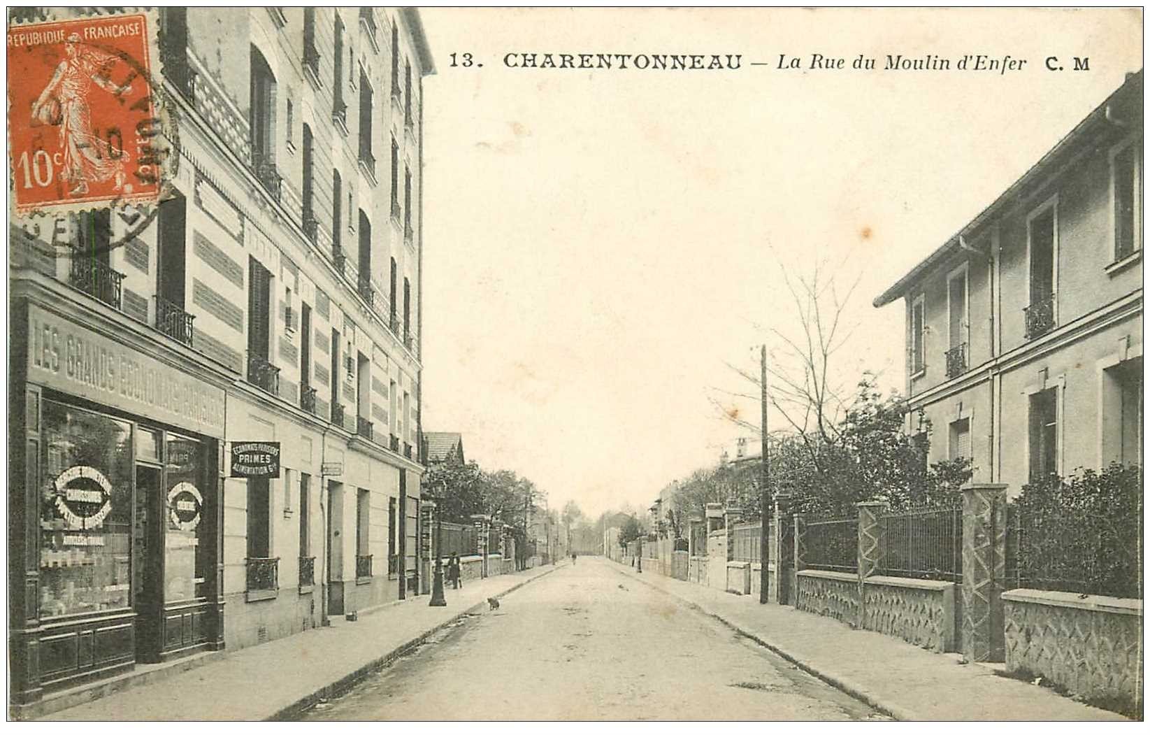 carte postale ancienne 94 CRETEIL. Rue du Moulin d'Enfer magasin Les Grands Economes Parisiens 1916