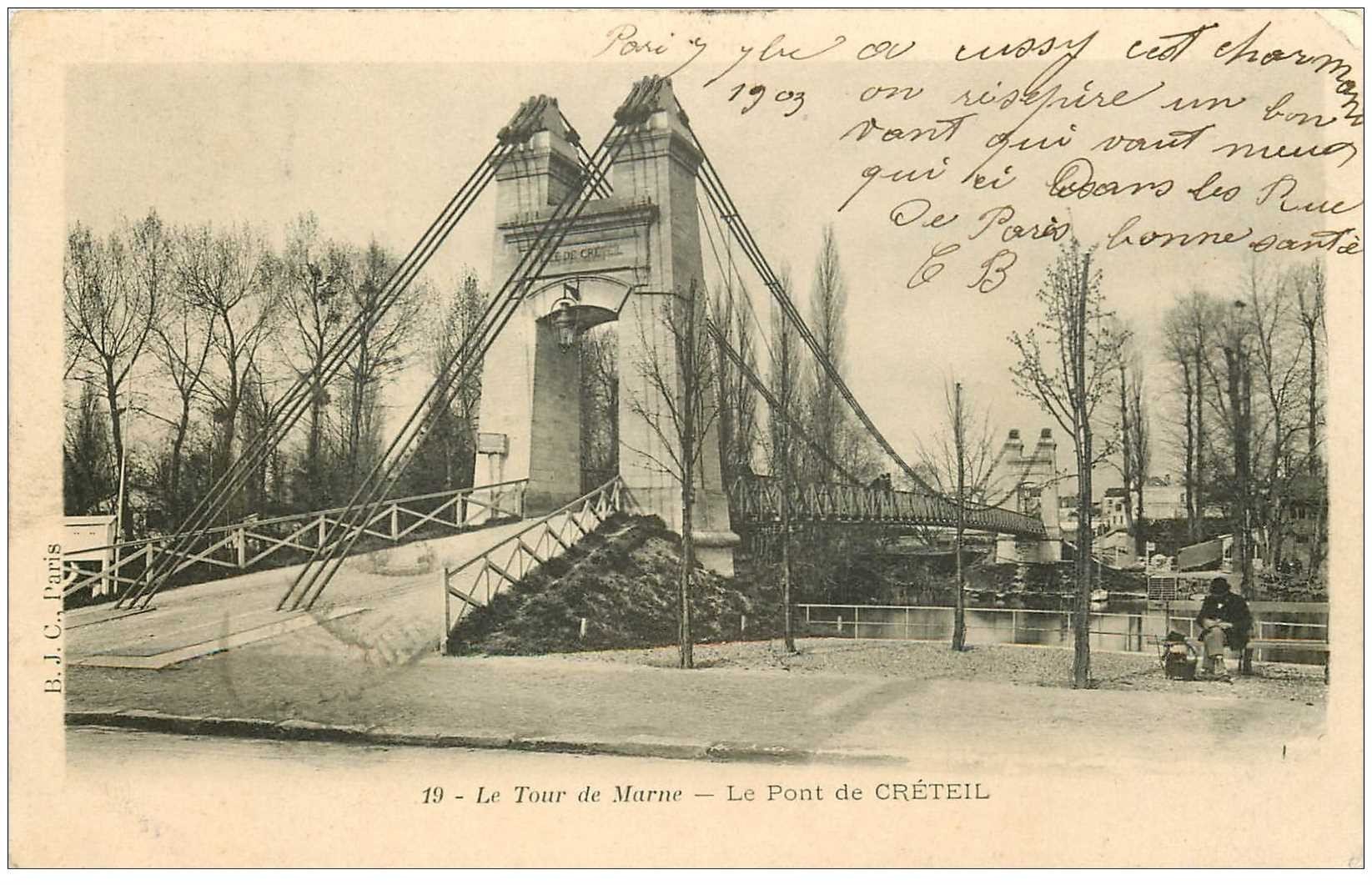 carte postale ancienne 94 CRETEIL. Le Pont à la Tour de Magne 1903
