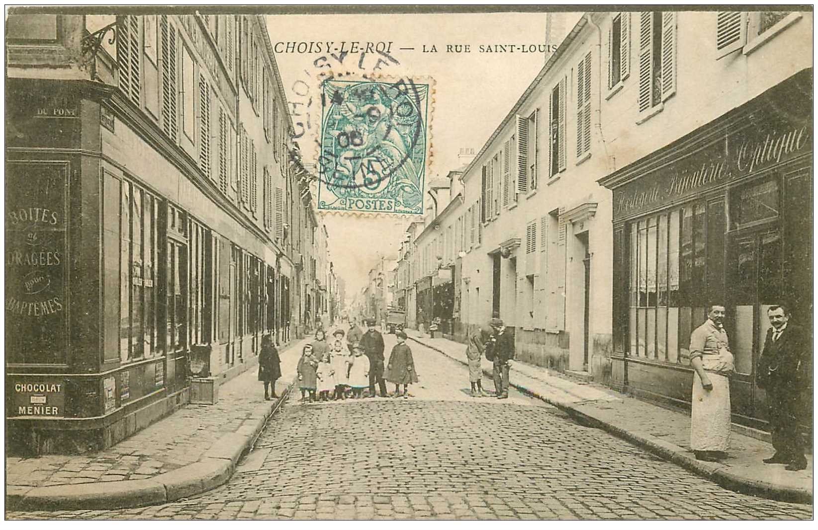 94 CHOISY LE ROI. La rue Saint Louis 1905 Boucher devant l'Horlogerie Bijouterie
