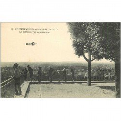 carte postale ancienne 94 CHENNEVIERES SUR MARNE. La Terrasse et Aéroplane rajouté