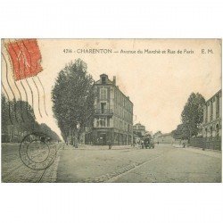 carte postale ancienne 94 CHARENTON LE PONT. Pharmacie Avenue du Marché et Rue de Paris 1930