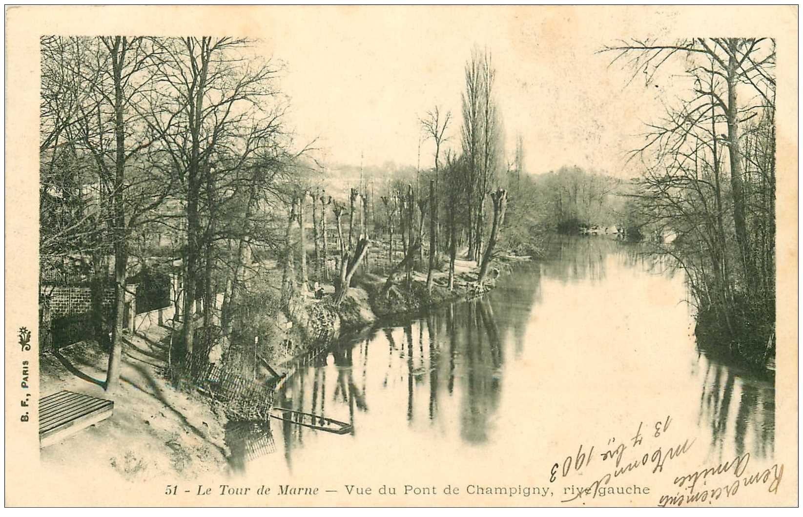 carte postale ancienne 94 CHAMPIGNY SUR MARNE. Les Quai vus du Pont 1903